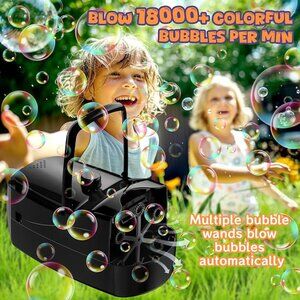 🆕 Automatic Bubble Machine – 18,000+ Bubbles/Min, 2 Speeds, 6 Wands, Large Tank
